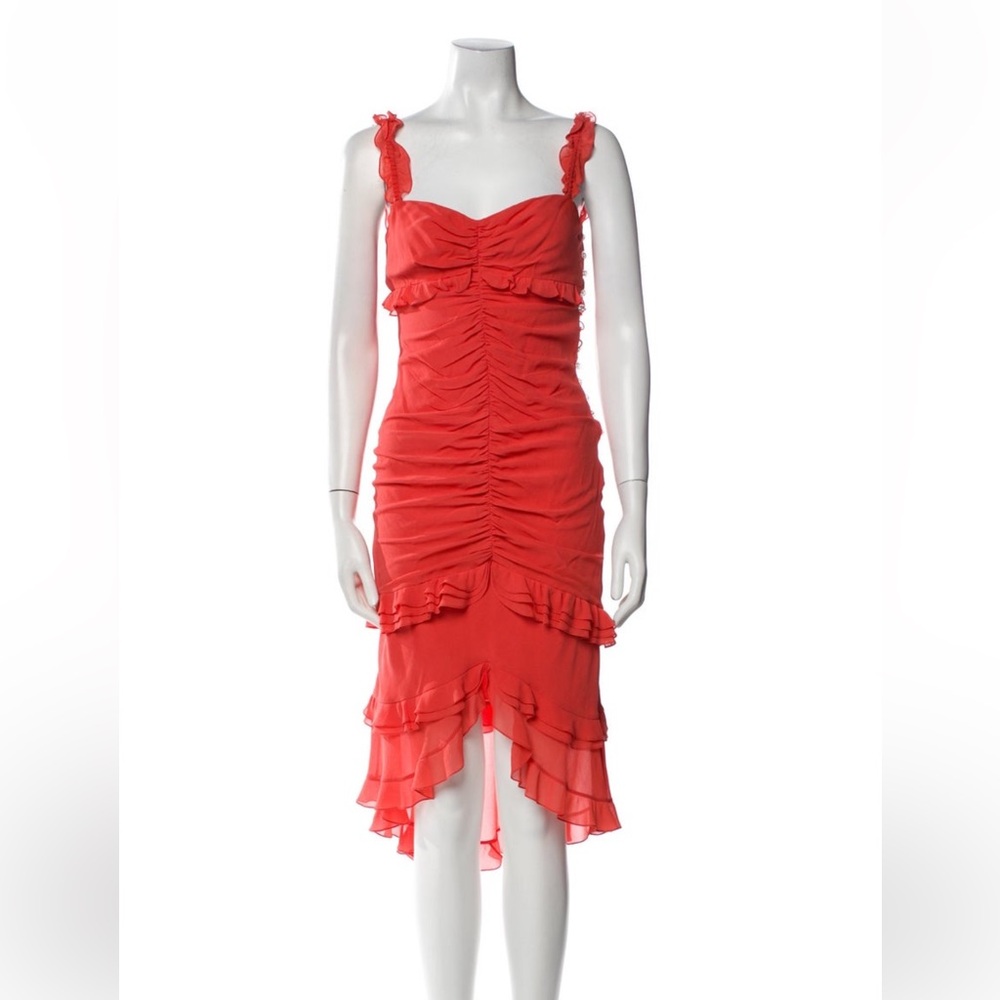 Tuleh Coral Pink Silk Ruffle Tiered Dress